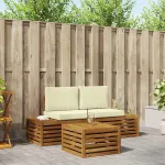 Set de canapele de exterior cu pernă 3 Bucată Natural și Crem GartenMobel Dekor