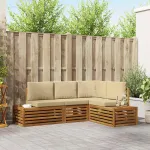 Set de canapele de exterior cu pernă 4 Bucată Natural și Bej GartenMobel Dekor