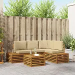 Set de canapele de exterior cu pernă 5 Bucată Natural și Bej GartenMobel Dekor