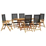 Set de masă pentru grădină 7 pcs Negru Lemn Solid de Acacia GartenMobel Dekor
