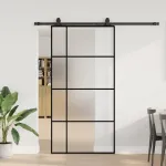 Ușă glisantă cu set de feronerie neagră 102,5x205 cm Sticlă ESG GartenMobel Dekor