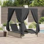 Șezlong dublu Gri deschis 205 x 129 x 200 cm poliratan GartenMobel Dekor