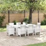 Set de masă pentru grădină 9 pcs Alb Polipropilenă GartenMobel Dekor