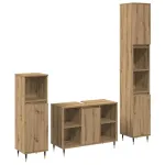 Set de mobilier pentru baie cu raft 3 pcs Stejar Artizanal GartenMobel Dekor