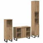 Set de mobilier pentru baie cu ușă 3 pcs Maro Lemn compozit GartenMobel Dekor