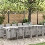 Set de masă pentru grădină 15 pcs Gri deschis Ratan Polt GartenMobel Dekor