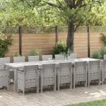 Set de masă pentru grădină 15 pcs Gri deschis Ratan Polt GartenMobel Dekor