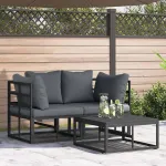 Set de canapele pentru grădină 3 pcs Negru Metal GartenMobel Dekor