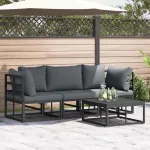 Set de canapele pentru grădină 4 pcs Negru Metal GartenMobel Dekor