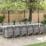 Set de masă de grădină cu perne cu pernă 15 pcs Gri deschis PP GartenMobel Dekor