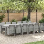 Set de masă pentru grădină 13 pcs Gri deschis Ratan Polt GartenMobel Dekor