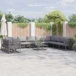 Set de canapele pentru grădină cu pernă 10 pcs Negru Aluminiu GartenMobel Dekor