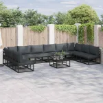 Set de canapele pentru grădină cu pernă 10 pcs Negru Aluminiu GartenMobel Dekor