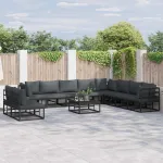 Set de canapele pentru grădină cu pernă 11 pcs Negru Aluminiu GartenMobel Dekor