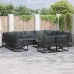 Set de canapele pentru grădină cu pernă 11 pcs Negru Aluminiu GartenMobel Dekor