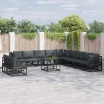 Set de canapele pentru grădină cu pernă 11 pcs Negru Aluminiu GartenMobel Dekor