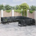 Set de canapele pentru grădină cu pernă 12 pcs Negru Aluminiu GartenMobel Dekor