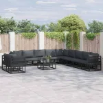 Set de canapele pentru grădină cu pernă 12 pcs Negru Aluminiu GartenMobel Dekor