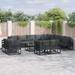 Set de canapele pentru grădină cu pernă 12 pcs Negru Aluminiu GartenMobel Dekor