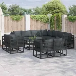Set de canapele pentru grădină cu pernă 12 pcs Negru Aluminiu GartenMobel Dekor