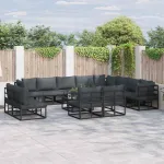Set de canapele pentru grădină cu pernă 13 pcs Negru Aluminiu GartenMobel Dekor