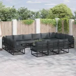 Set de canapele pentru grădină cu pernă 13 pcs Negru Aluminiu GartenMobel Dekor