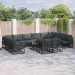 Set de canapele pentru grădină cu pernă 13 pcs Negru Aluminiu GartenMobel Dekor