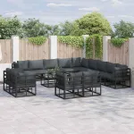Set de canapele pentru grădină cu pernă 13 pcs Negru Aluminiu GartenMobel Dekor