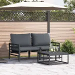 Set de canapele pentru grădină cu pernă 3 pcs Negru Oțel GartenMobel Dekor