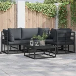 Set de canapele pentru grădină cu pernă 4 pcs Negru Aluminiu GartenMobel Dekor
