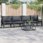 Set de canapele pentru grădină cu pernă 4 pcs Negru Oțel GartenMobel Dekor