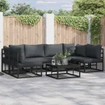 Set de canapele pentru grădină cu pernă 6 pcs Negru Aluminiu GartenMobel Dekor
