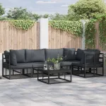 Set de canapele pentru grădină cu pernă 6 pcs Negru Aluminiu GartenMobel Dekor