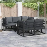 Set de canapele pentru grădină cu pernă 6 pcs Negru Oțel GartenMobel Dekor