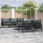Set de canapele pentru grădină cu pernă 6 pcs Negru Oțel GartenMobel Dekor