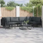 Set de canapele pentru grădină cu pernă 6 pcs Negru Oțel GartenMobel Dekor
