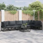 Set de canapele pentru grădină cu pernă 7 pcs Negru Aluminiu GartenMobel Dekor