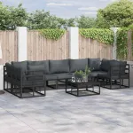 Set de canapele pentru grădină cu pernă 7 pcs Negru Aluminiu GartenMobel Dekor
