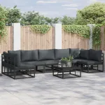 Set de canapele pentru grădină cu pernă 7 pcs Negru Aluminiu GartenMobel Dekor