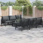 Set de canapele pentru grădină cu pernă 7 pcs Negru Oțel GartenMobel Dekor