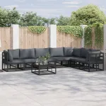 Set de canapele pentru grădină cu pernă 8 pcs Negru Aluminiu GartenMobel Dekor