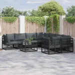 Set de canapele pentru grădină cu pernă 8 pcs Negru Oțel GartenMobel Dekor