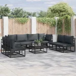 Set de canapele pentru grădină cu pernă 9 pcs Negru Aluminiu GartenMobel Dekor