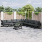 Set de canapele pentru grădină cu pernă 9 pcs Negru Aluminiu GartenMobel Dekor