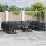 Set de canapele pentru grădină cu pernă 9 pcs Negru Aluminiu GartenMobel Dekor