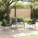 Set de Mobilier pentru Grădină cu pernă 4 pcs Negru și antracit GartenMobel Dekor
