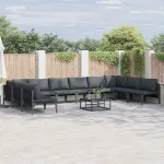 Set de canapele pentru grădină cu pernă 10 pcs Negru Oțel GartenMobel Dekor