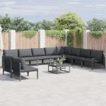 Set de canapele pentru grădină cu pernă 11 pcs Negru Oțel GartenMobel Dekor