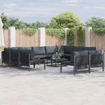 Set de canapele pentru grădină cu pernă 11 pcs Negru Oțel GartenMobel Dekor