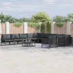 Set de canapele pentru grădină cu pernă 11 pcs Negru Oțel GartenMobel Dekor